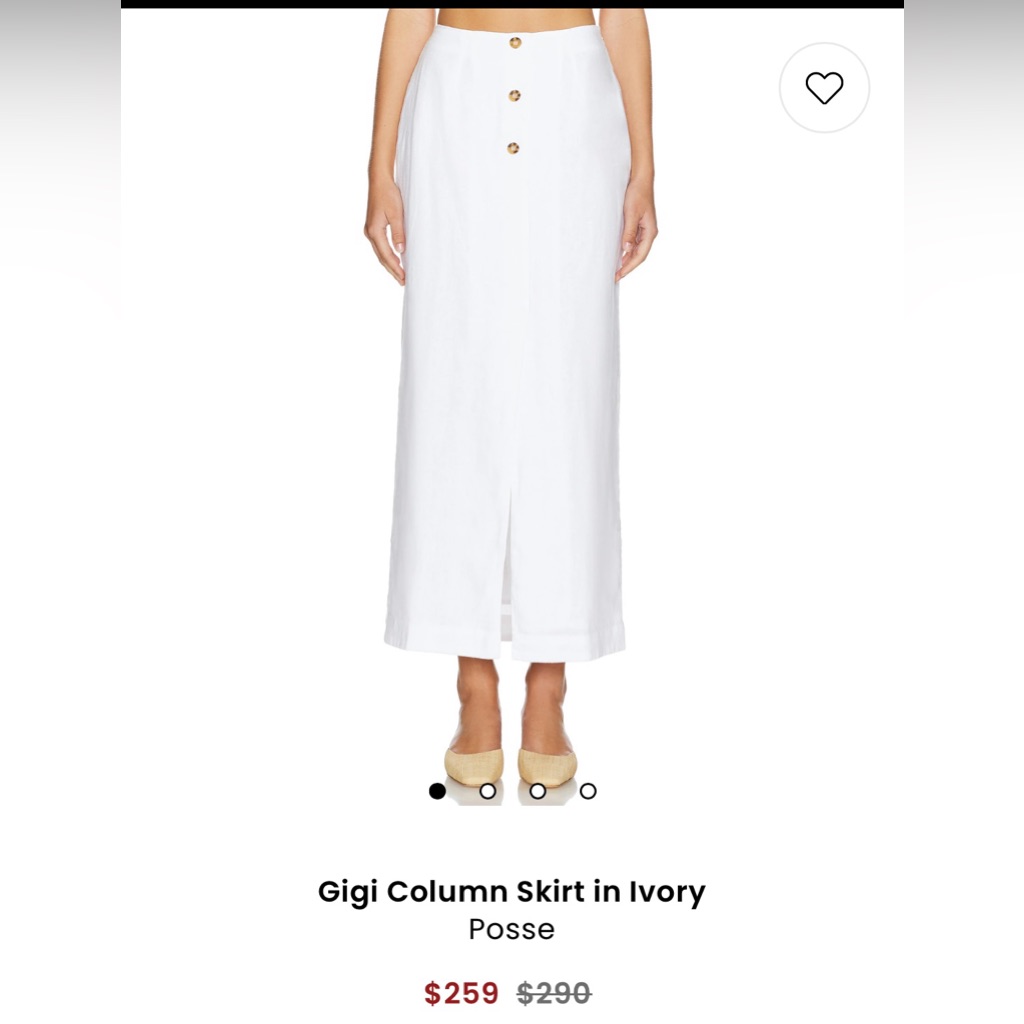 Posse Gigi Linen Column Button Skirt In Ivory/White Size Small